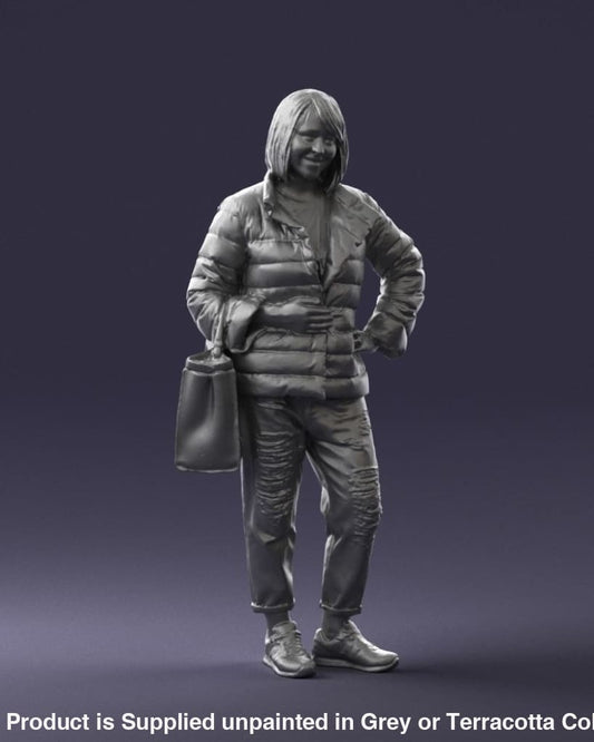 Female Shopper With Bag Gossiping Figure