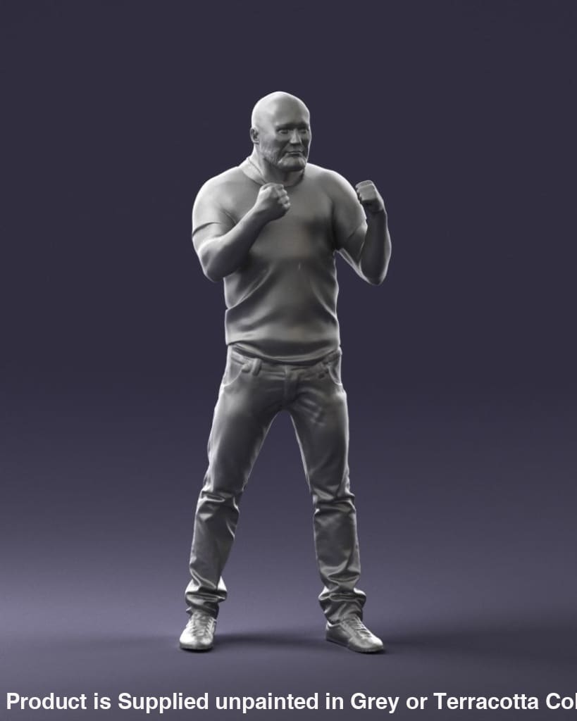 Older Male With Fists Up To Fight Figure