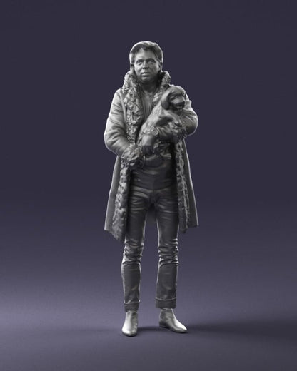 Male In Long Coat Holding Dog In Arms Figure
