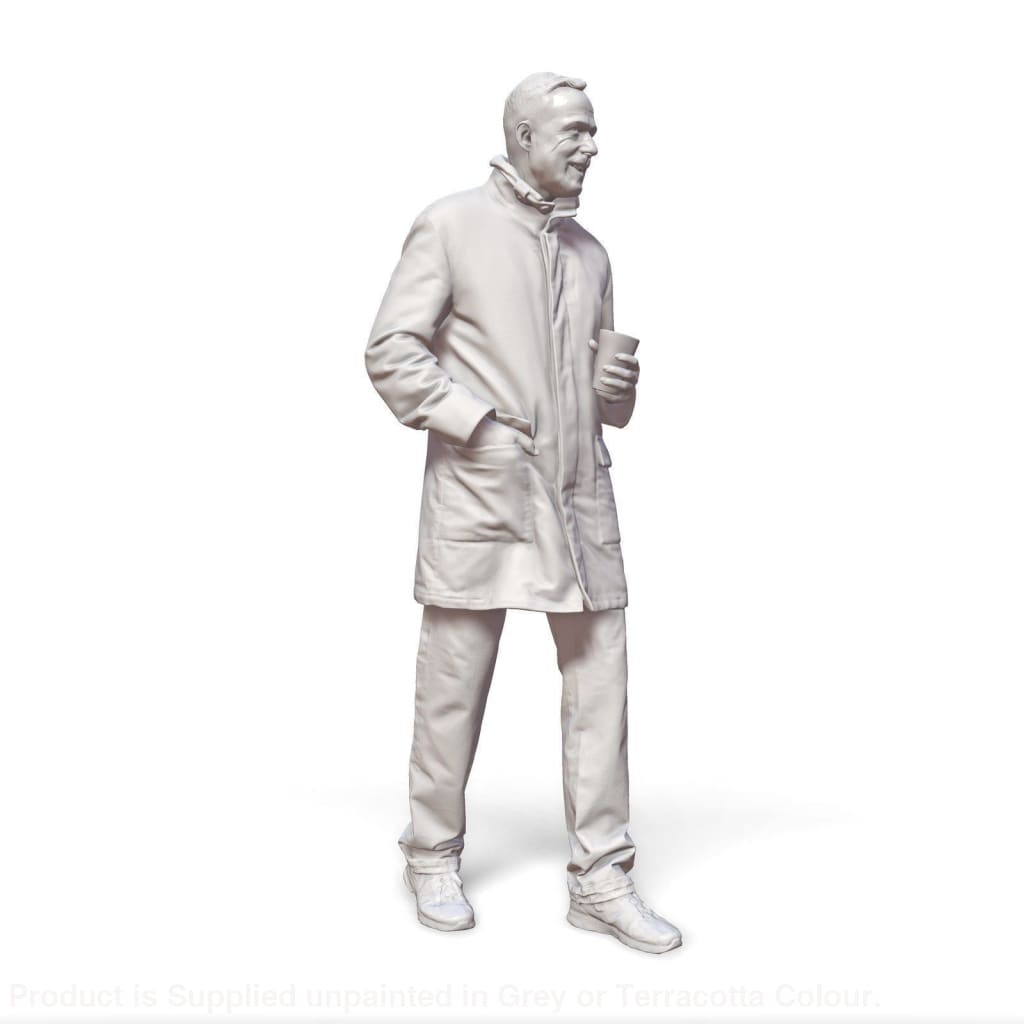 Walking Male In Coat With Coffee Cup Figure