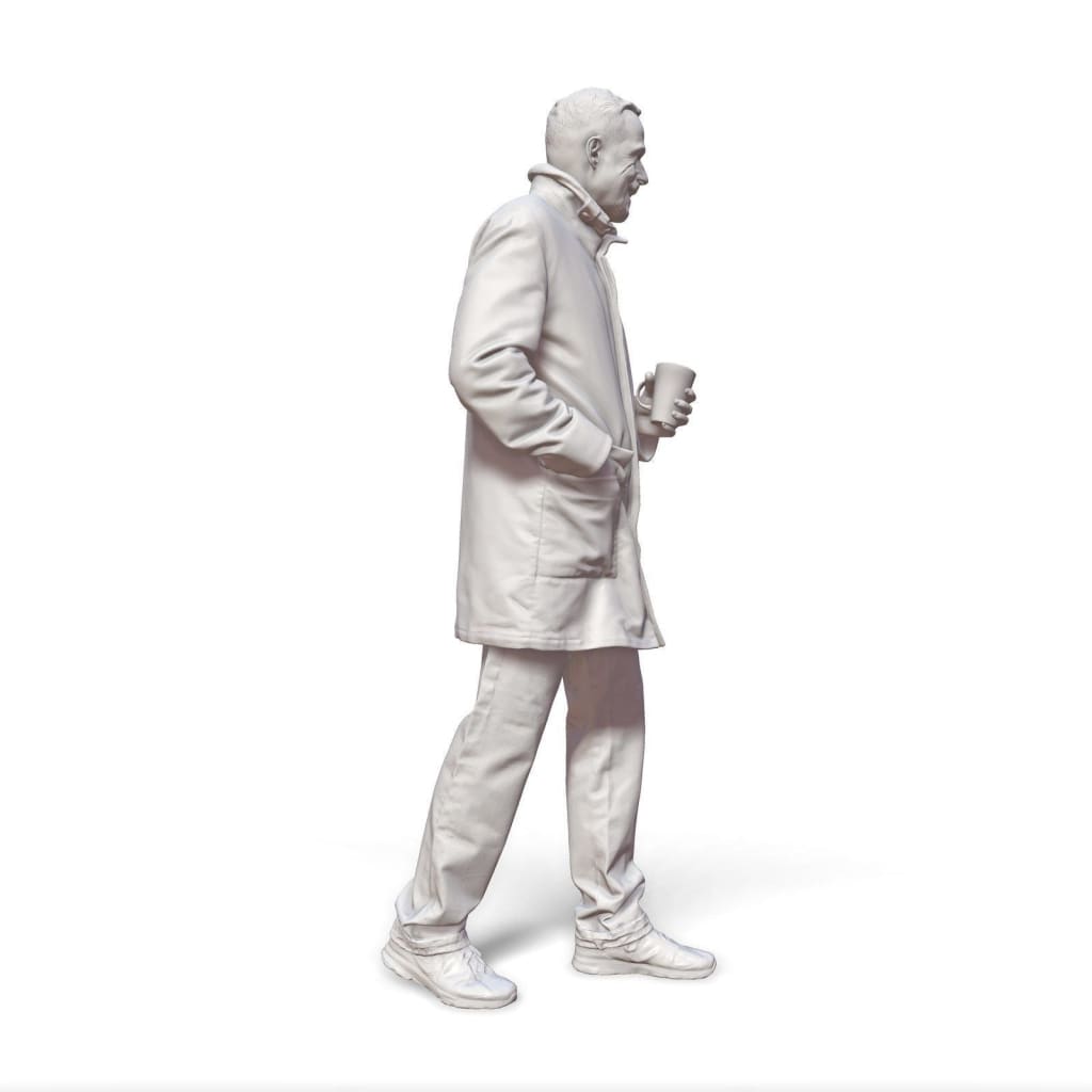 Walking Male In Coat With Coffee Cup Figure