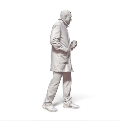 Walking Male In Coat With Coffee Cup Figure