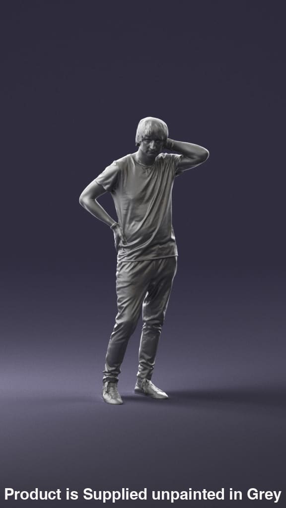 Bemused Male Wearing T-Shirt And Scratching Head Figure