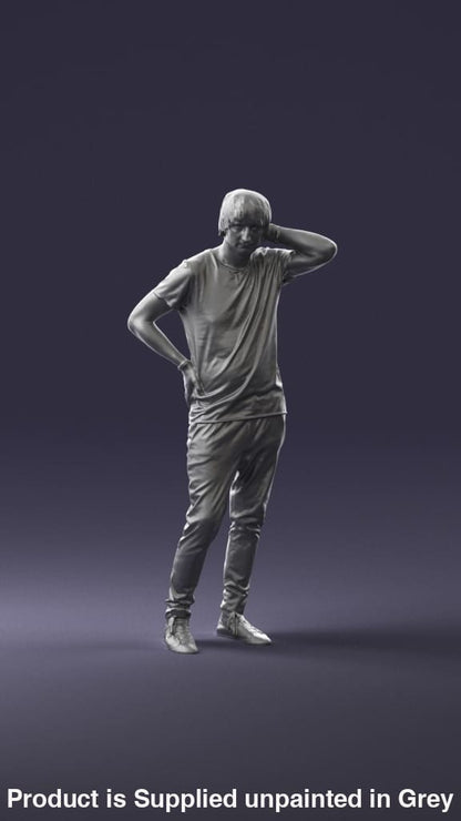 Bemused Male Wearing T-Shirt And Scratching Head Figure