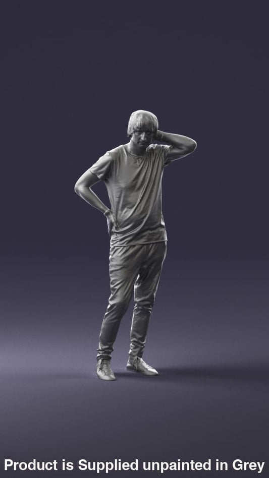 Bemused Male Wearing T-Shirt And Scratching Head Figure