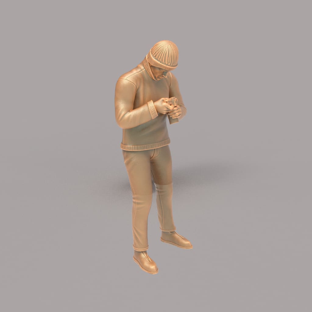 MM158 Male in Beanie Cap Checking Camera Figure