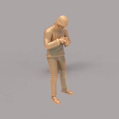 MM158 Male in Beanie Cap Checking Camera Figure