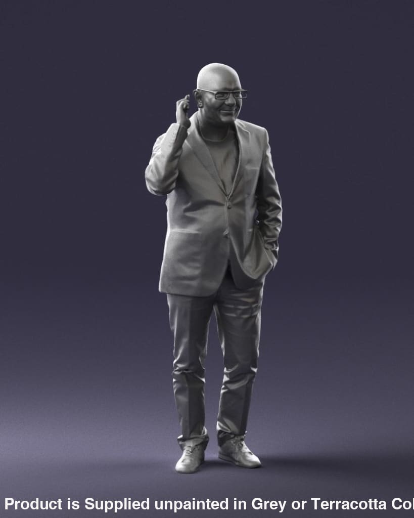 Male In Suite Bald Head On Phone Walking Figure