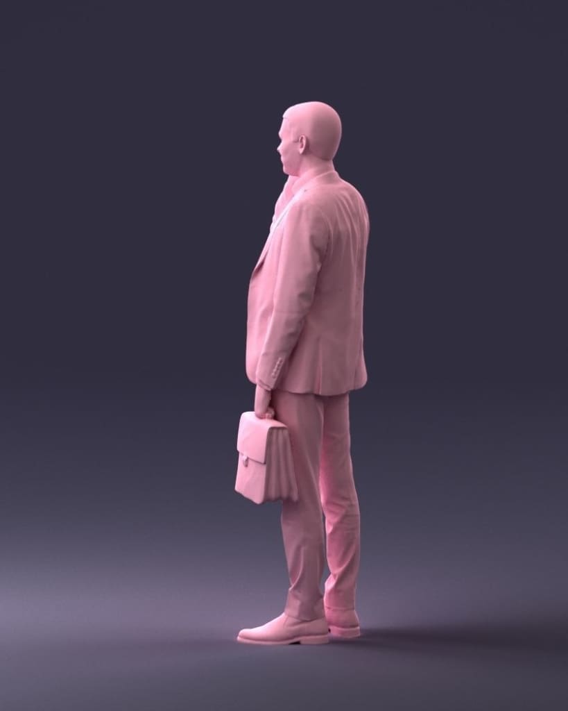 Male Commuter With Bag Talking On Mobile Phone Figure