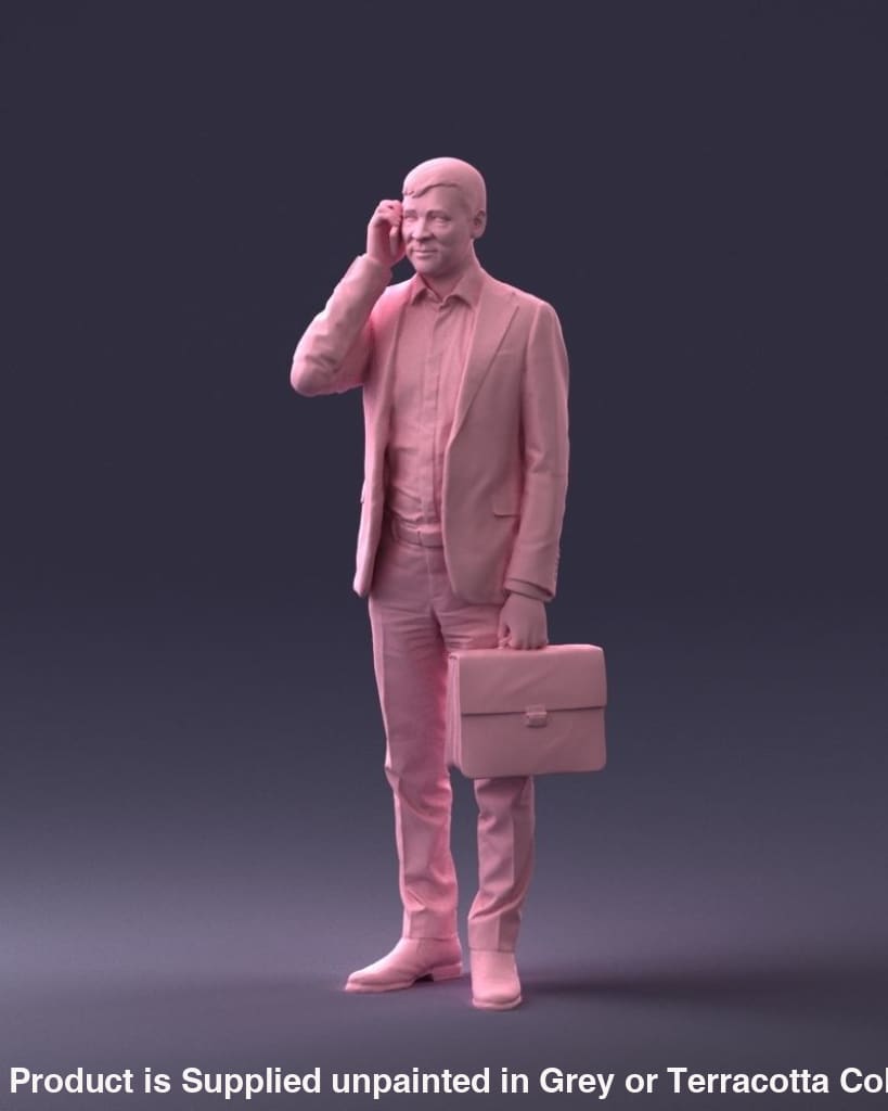 Male Commuter With Bag Talking On Mobile Phone Figure