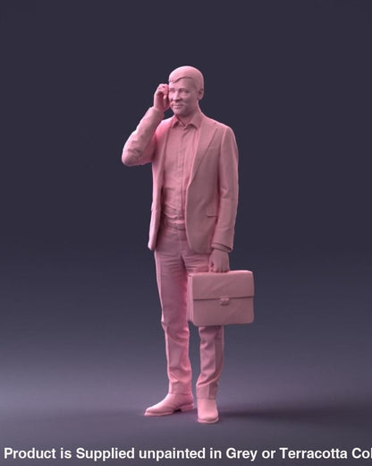 Male Commuter With Bag Talking On Mobile Phone Figure