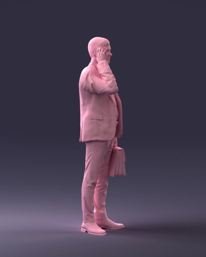 Male Commuter With Bag Talking On Mobile Phone Figure