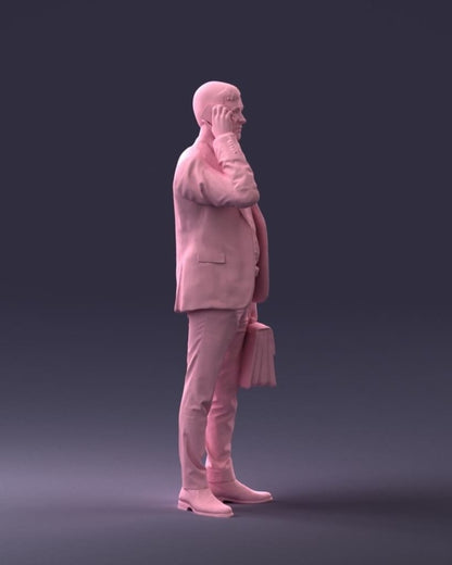 Male Commuter With Bag Talking On Mobile Phone Figure