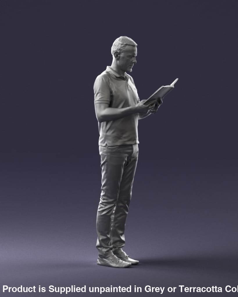 Older Male Standing Reading Book Figure