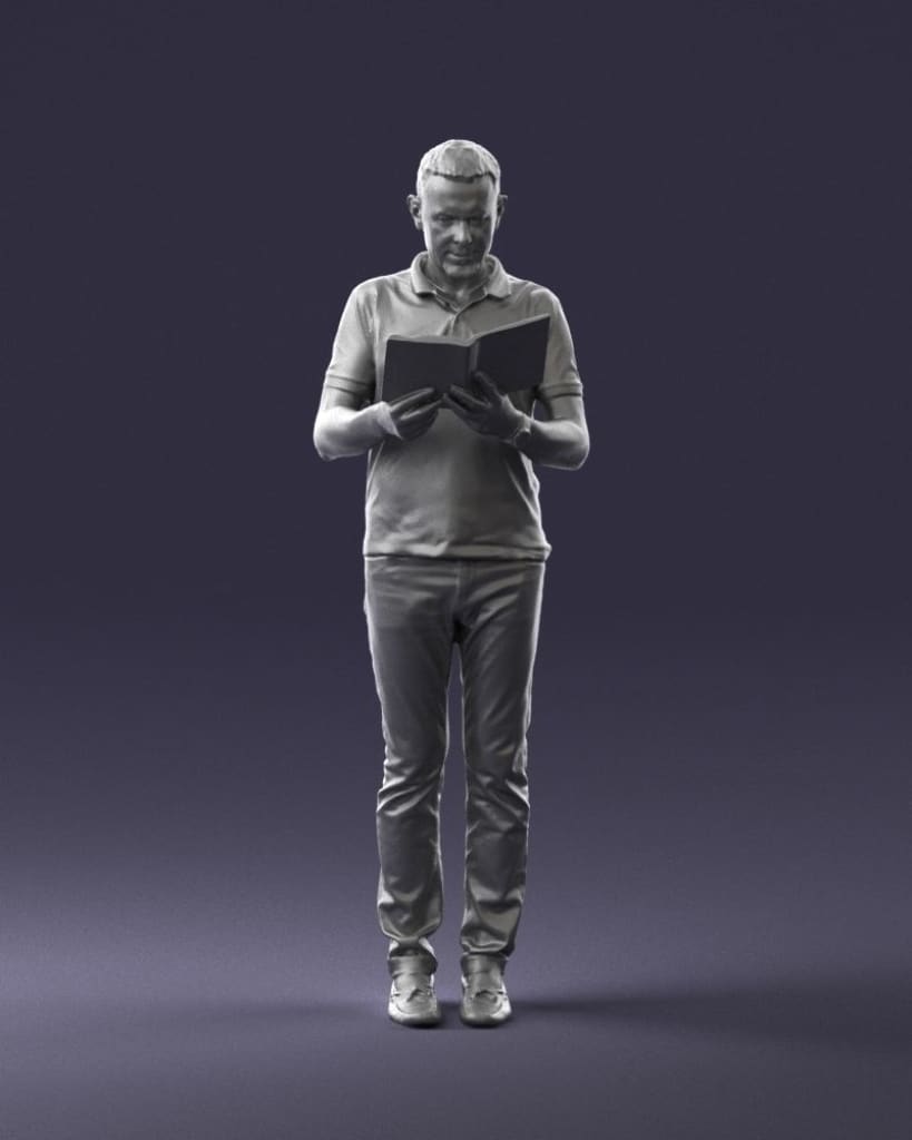 Older Male Standing Reading Book Figure