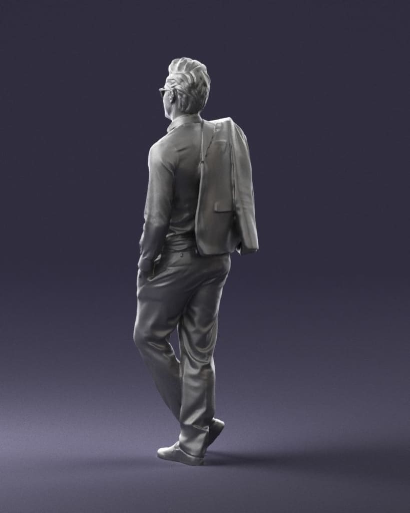 Male In Suit Carrying Jacket Leaning Back Figure