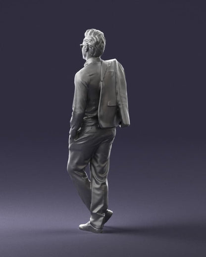 Male In Suit Carrying Jacket Leaning Back Figure