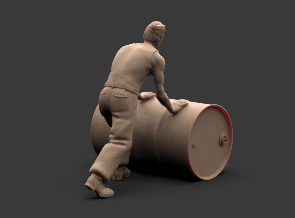 MM2077 Luftwaffe Ground crew pushing barrel Figure