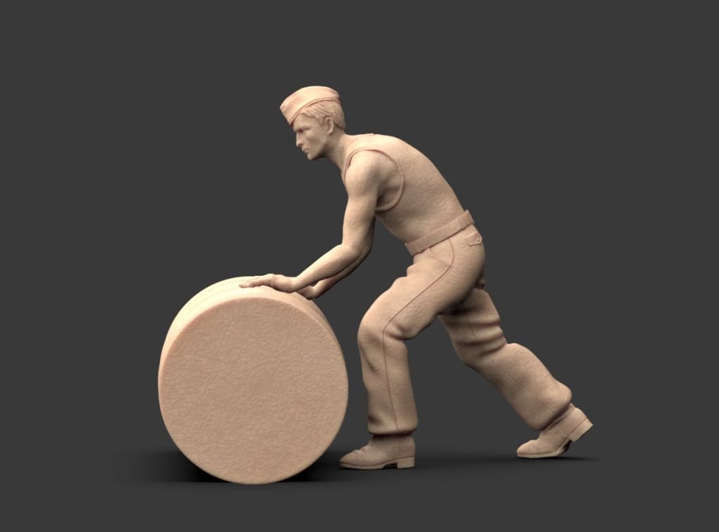 MM2077 Luftwaffe Ground crew pushing barrel Figure