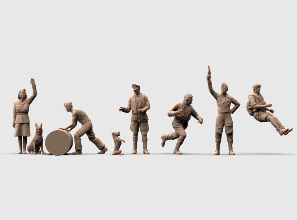 MM2077 Luftwaffe Ground crew pushing barrel Figure