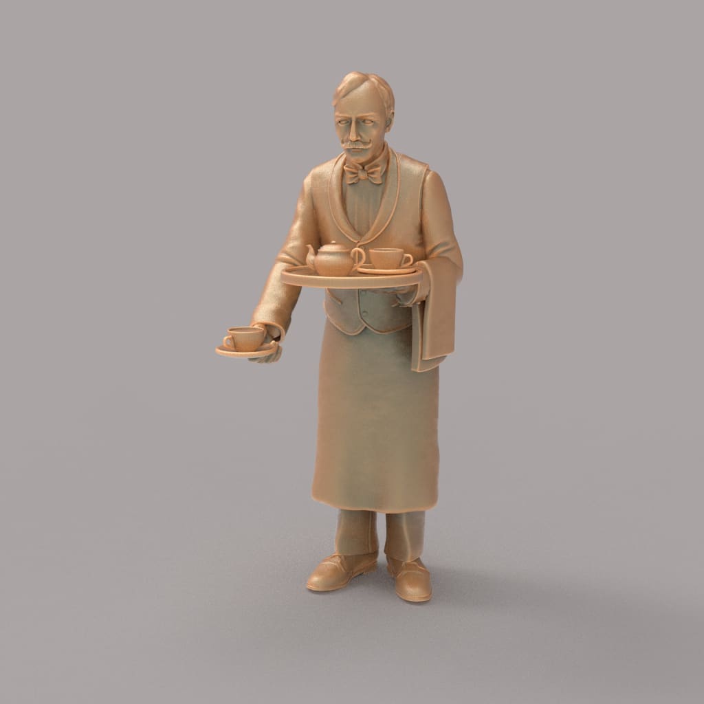 MM2084 Waiter with tray and tea cup Figure