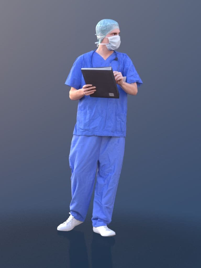 Mm223 Doctor In Scrubs Wearing Mask Figure