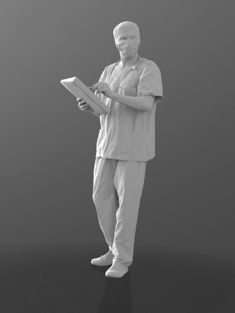 Doctor In Scrubs Wearing Mask Figure