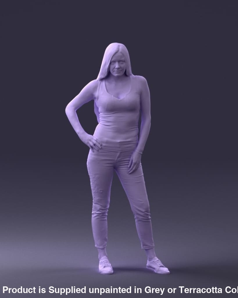 Young Teenage Girl Long Hair Hand On Hips Figure