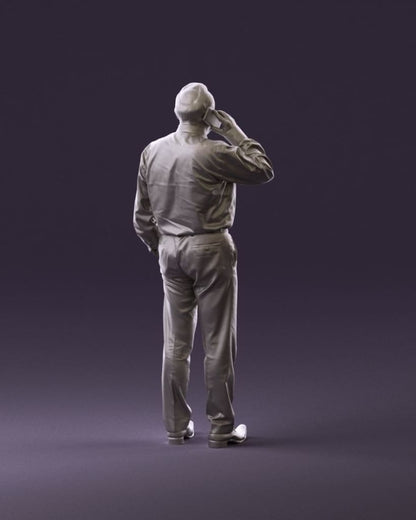 Male In Shirt And Trousers On Mobile Phone Figure