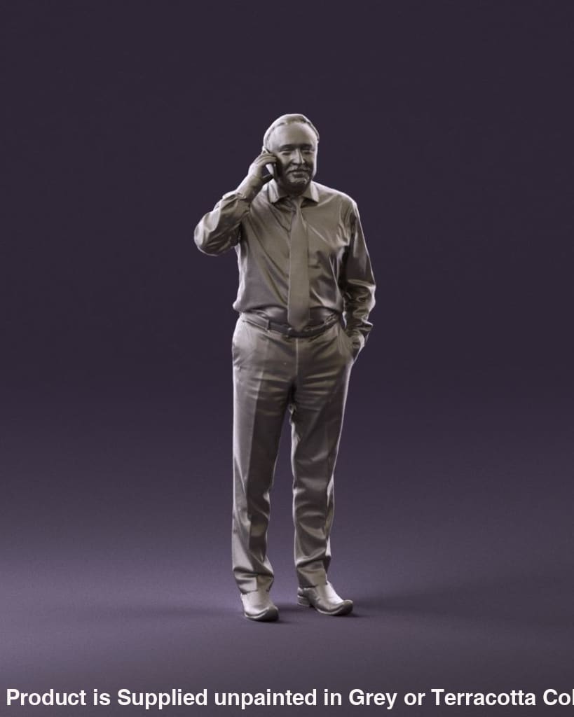 Male In Shirt And Trousers On Mobile Phone Figure