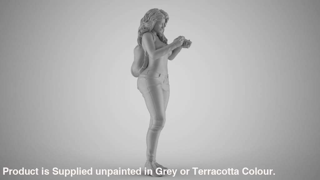 Young Girl Focusing Camera And Wearing A Backpack Figure