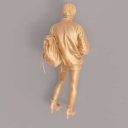 MM445 Female In Leather Jacket and Shoulder Bag Figure