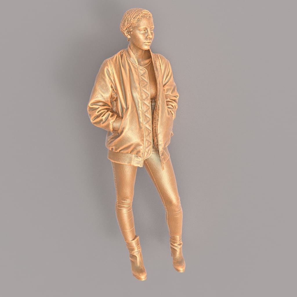 MM445 Female In Leather Jacket and Shoulder Bag Figure