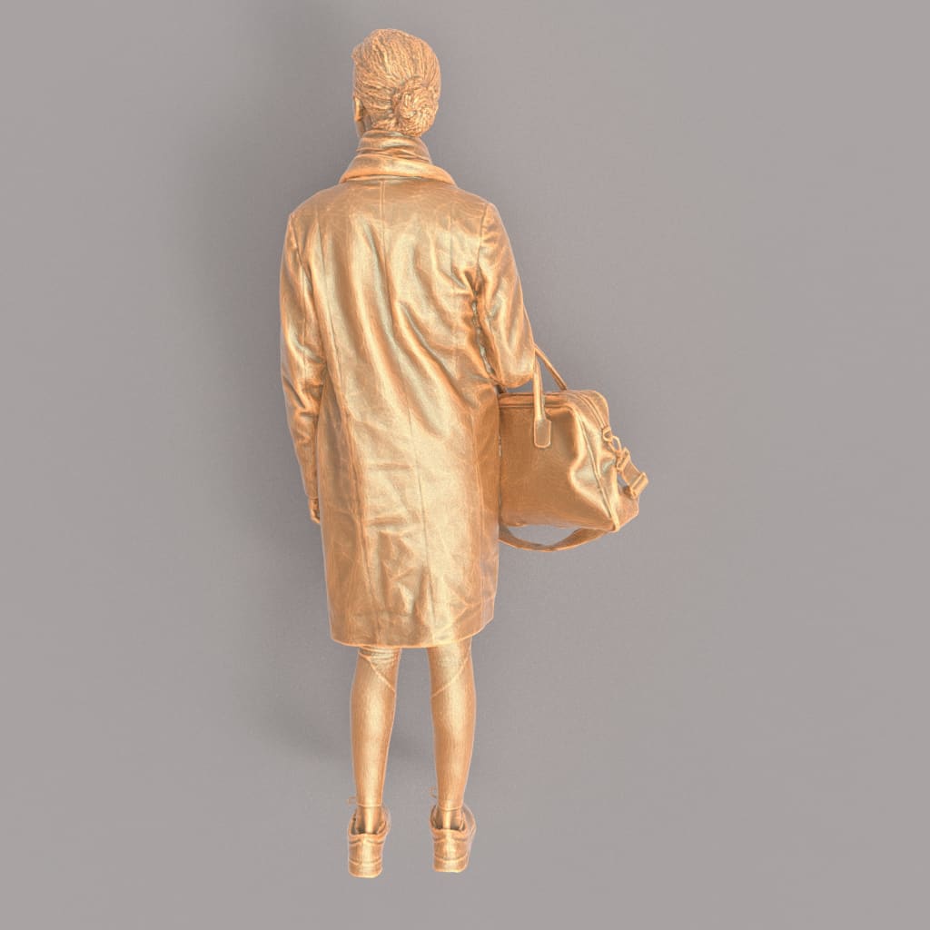 MM446 Female In Long Coat and Large Bag on Arm Figure