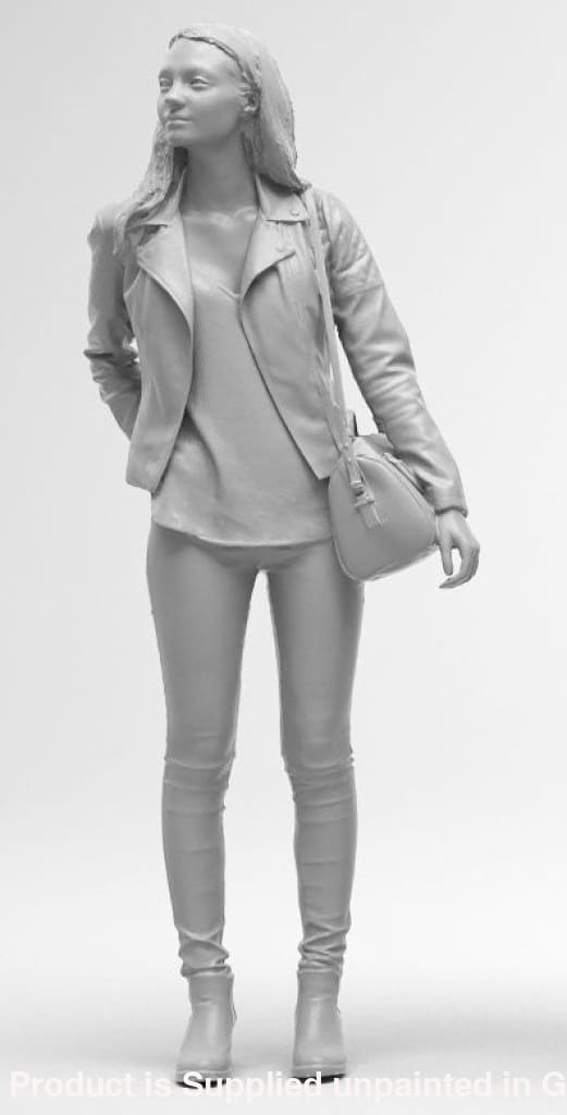 Smart Female In Leather Jacket With Handbag H Figure