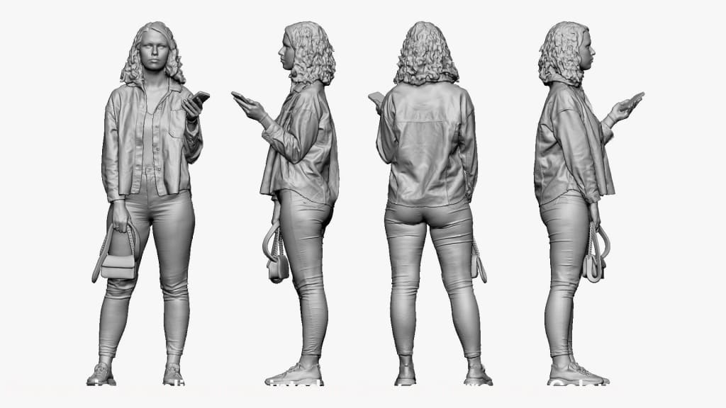 Smart Female With Handbag And Mobile Phone Figure