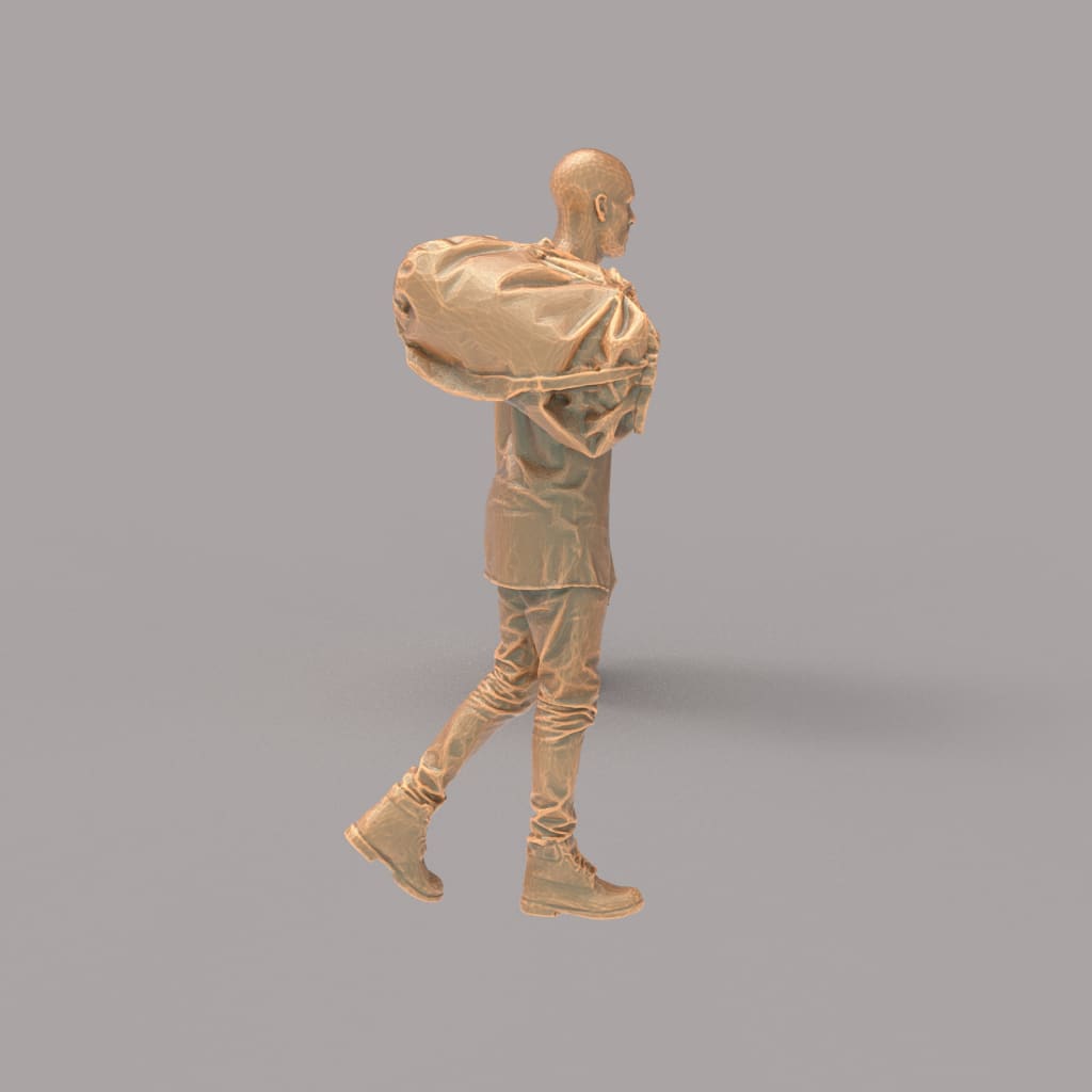 MM605 Tall Bald Male with large Bag on Shoulders Figure