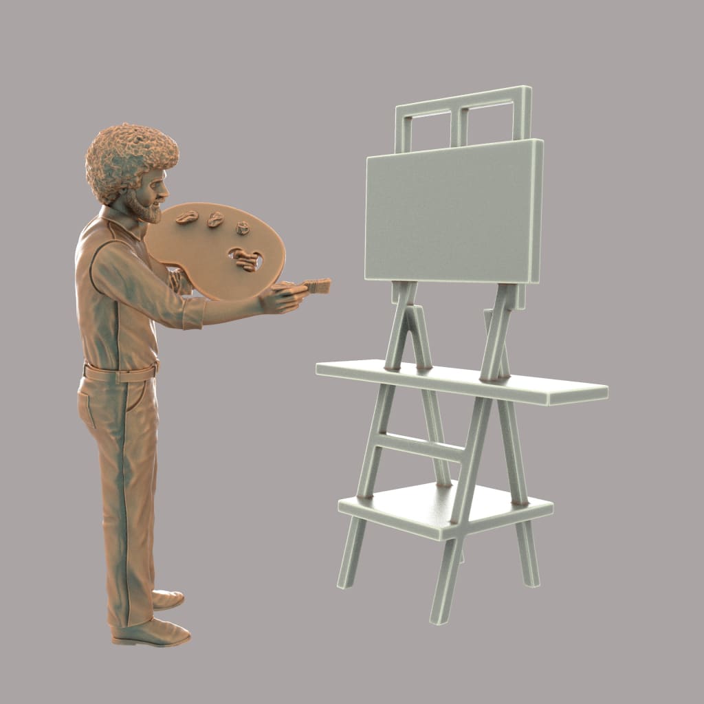 MM642 Bob Ross-Painter-Artist and Easel Figure