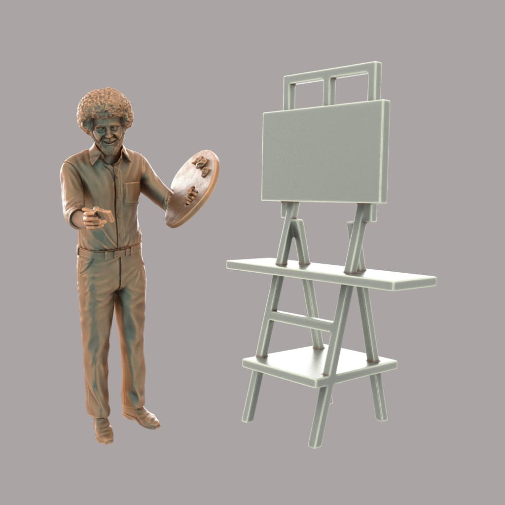 MM642 Bob Ross-Painter-Artist and Easel Figure