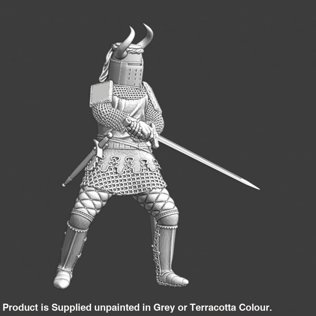 NCM013 Medieval Knight fighting with sword - horned helmet Medieval Figure