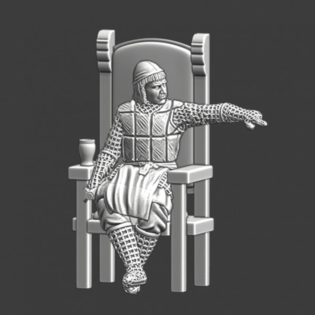 NCM020 Medieval Knight sitting and pointing - mace ready Medieval