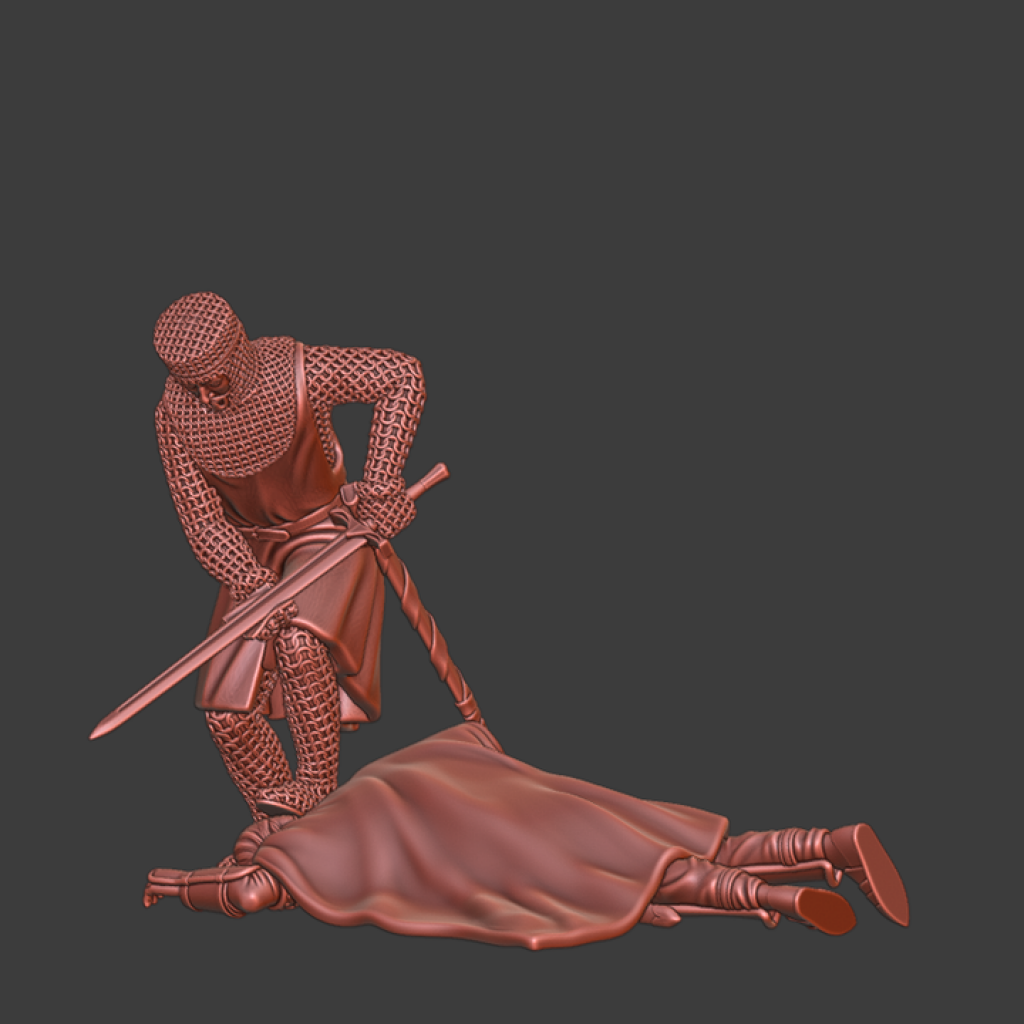 NCM110 Crusader Knight cleaning his sword Medieval