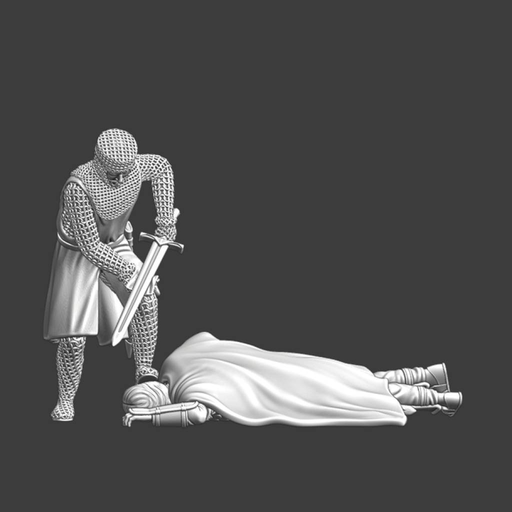 NCM110 Crusader Knight cleaning his sword Medieval