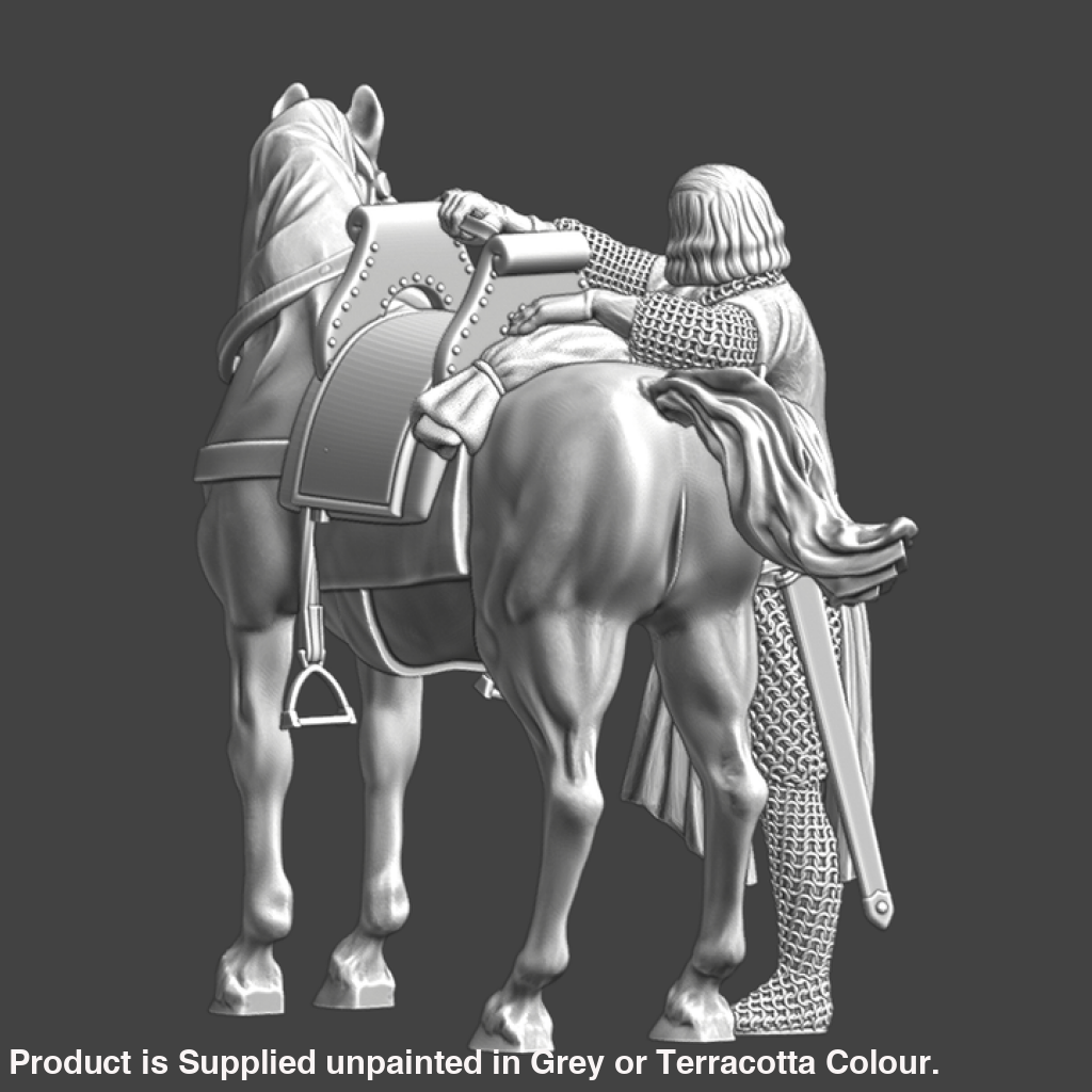 NCM114 Medieval Crusader Knight Mounting his horse Medieval