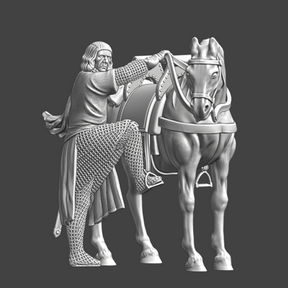 NCM114 Medieval Crusader Knight Mounting his horse Medieval