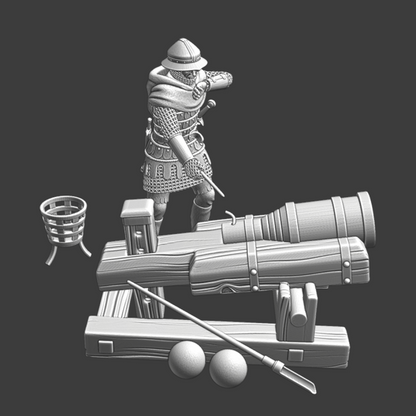 NCM122 Medieval bombard scene - Cannon & gunner Medieval