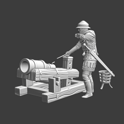 NCM122 Medieval bombard scene - Cannon & gunner Medieval