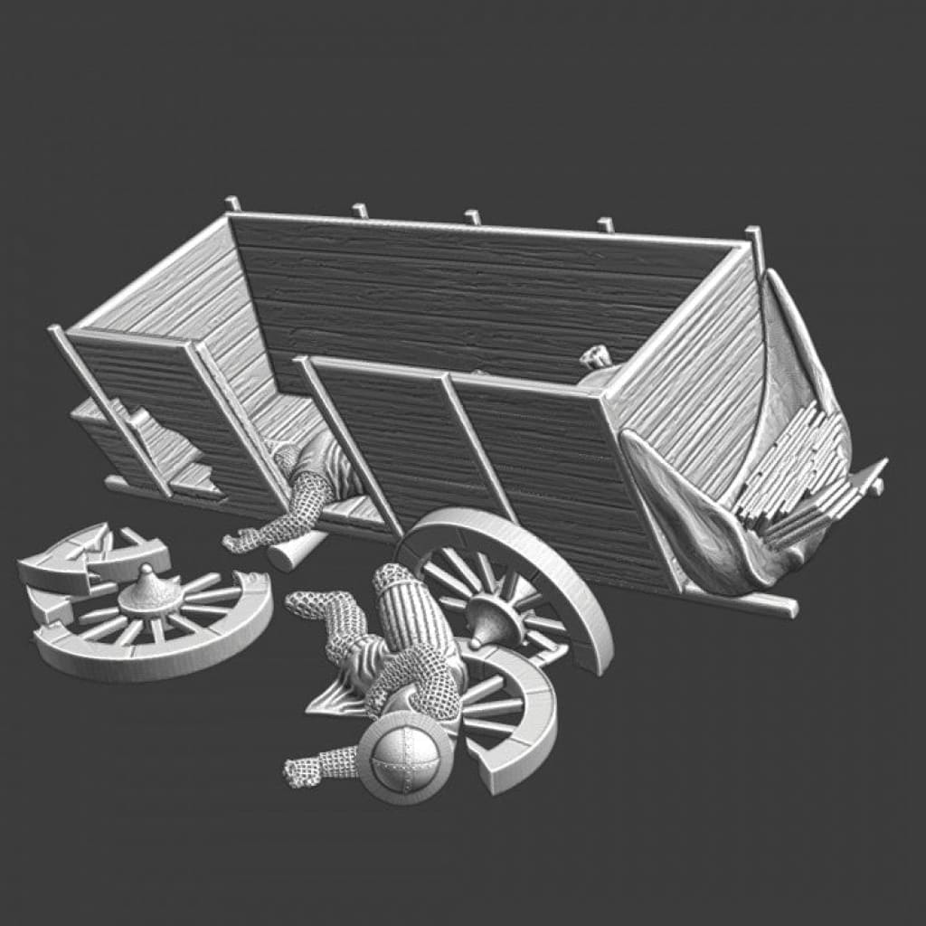 NCM139 Medieval destroyed wagon and wounded Medieval