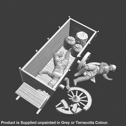 NCM139 Medieval destroyed wagon and wounded Medieval