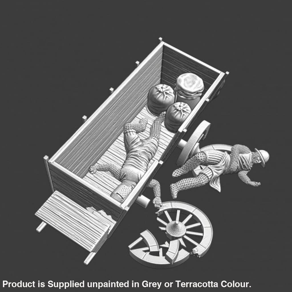 NCM139 Medieval destroyed wagon and wounded Medieval